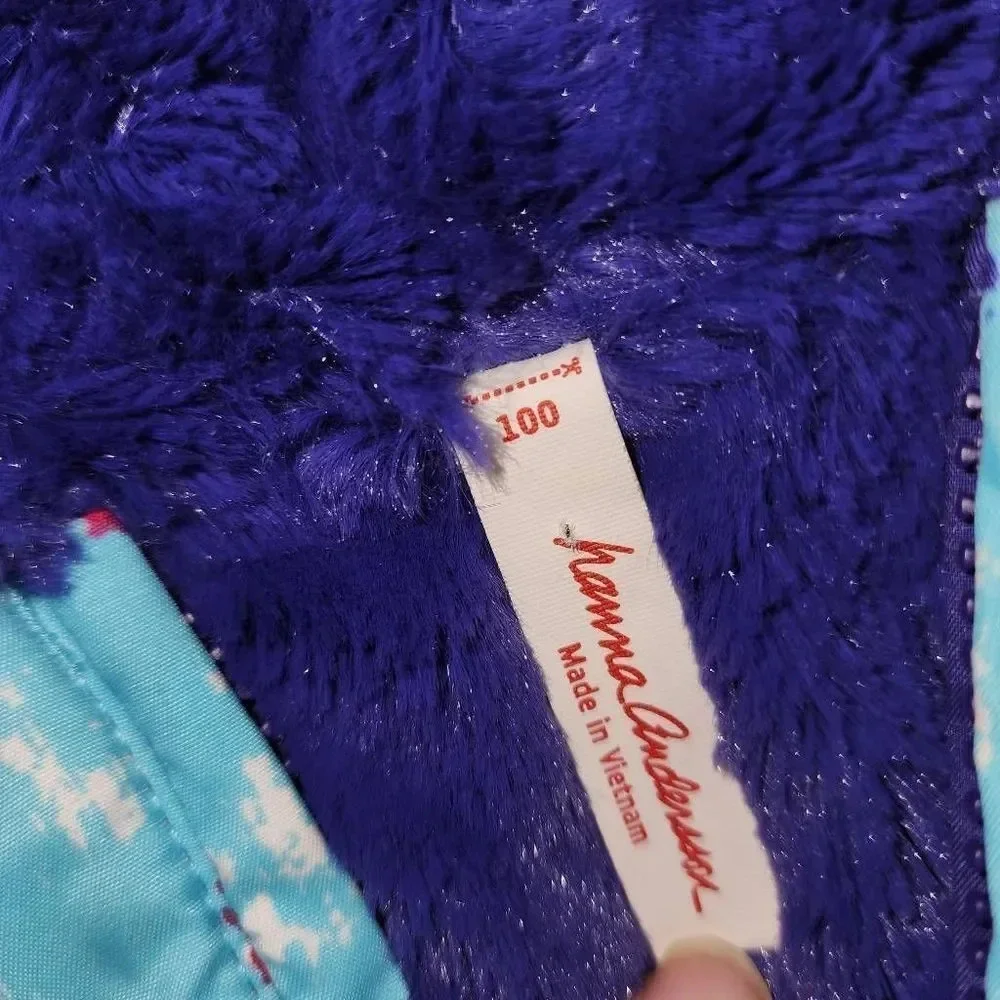 Hanna Andersson‎ Girls Blue Polka Dot Purple Faux Fur Reversible Coat 100 4 4T